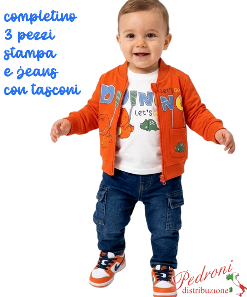 Completo neonato SMALL GANG S8466 ORANGE/jeans 3/18 mesi