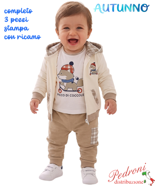 *AUTUNNO*Tuta neonato BABY GANG V8457 PANNA/beige 3/18 mesi