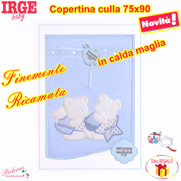 *IRGE* Copertina CULLA in MAGLIA LAVORATA RICAMATA IG066/5 Cielo