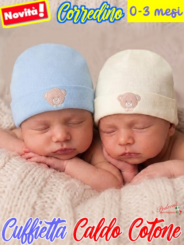 #CORREDINO# Cuffietta CALDO COTONE 7454 Latte-Cielo 0-3 Mesi #CORREDINO# Cuffietta CALDO COTONE 7454 Latte-Cielo 0-3 Mesi
