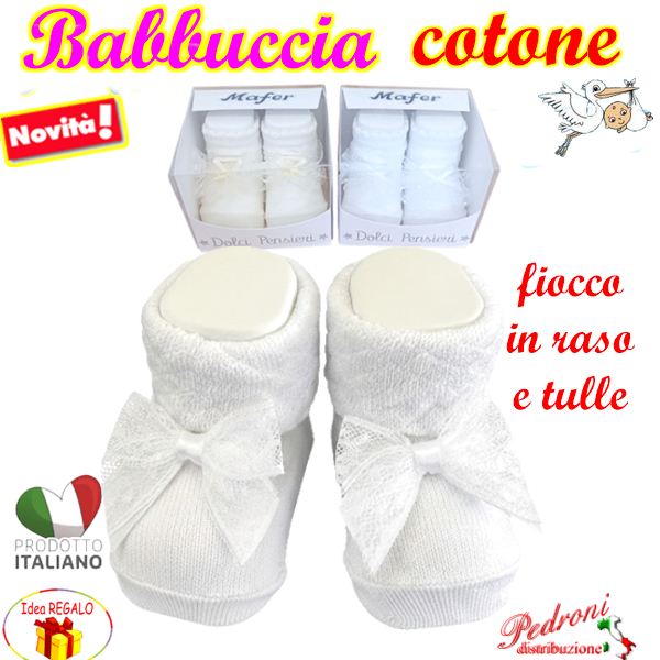 * NOVITA' * Babbuccia Baby COTONE "FIOCCO" MAFER WSC9175 BIANCO * NOVITA' * Babbuccia Baby COTONE "FIOCCO" MAFER WSC9175 BIANCO