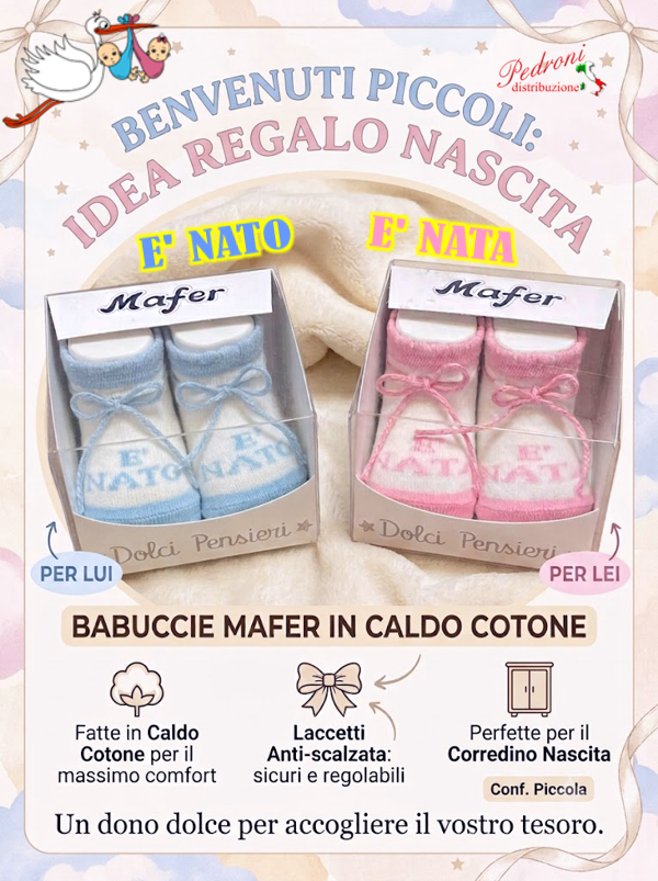 *IDEA REGALO* Babbuccia CALDO COTONE "NATO - NATA " WSC9325