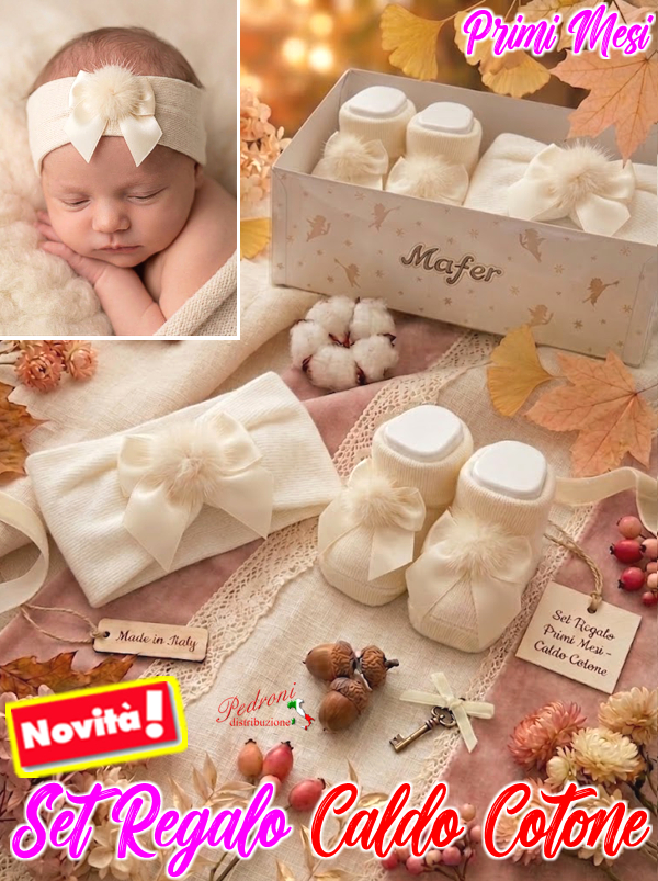 *MAFER* SET REGALO BABY in CALDO COTONE art.WSE8055 Panna