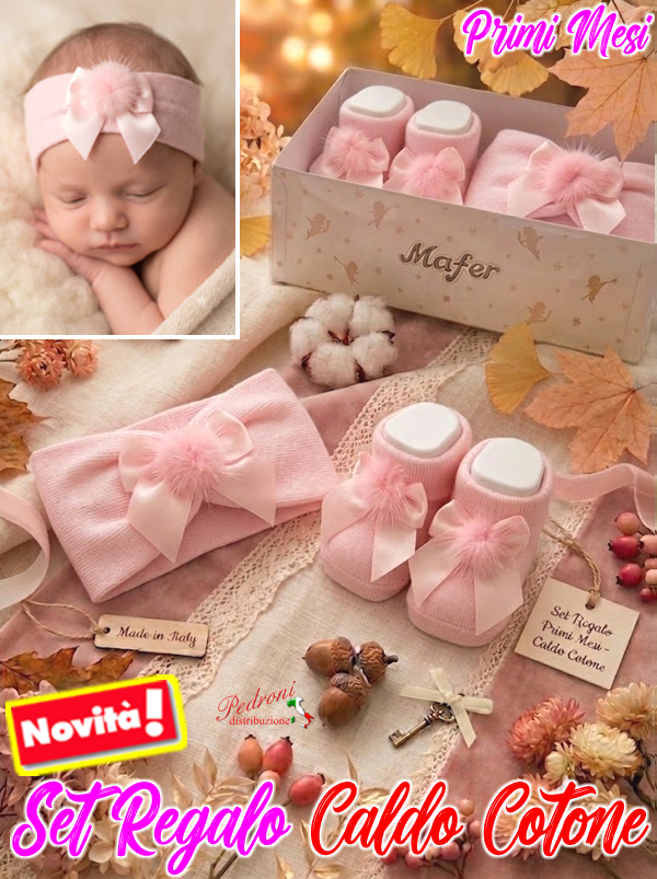 *MAFER* SET REGALO BABY in CALDO COTONE art.WSE8055 Rosa