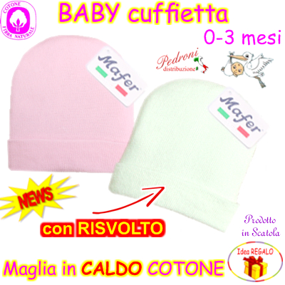 #CORREDINO# Cuffietta CALDO COTONE 3917 Latte-Rosa 0-3 Mesi