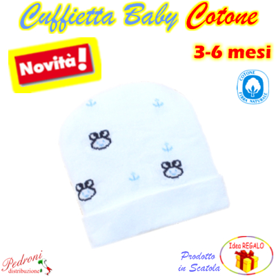 *ORSETTI* Cuffietta BABY COTONE 3/6 Mesi art.6480 Bianco