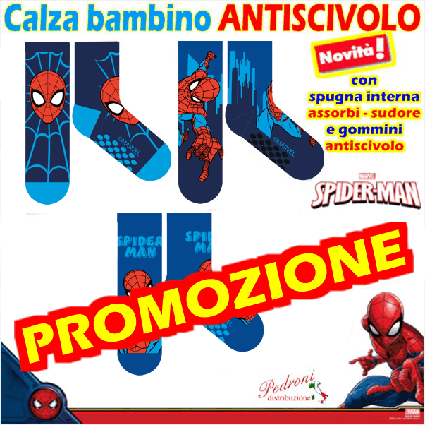 *PROMOZIONE* SPIDERMAN Bambino Calza ANTISCIVOLO MV715 Tg.23/34