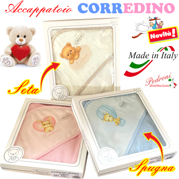 Baby accappatoio TRIANGOLO Spugna + SETA art.496 in 3 colori