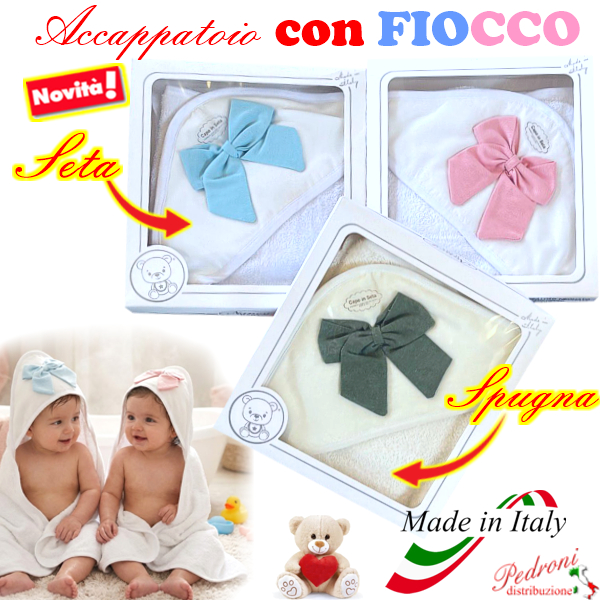 Baby accappatoio TRIANGOLO Spugna + SETA art.497 in 3 colori
