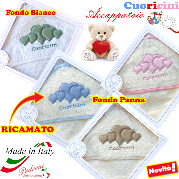Baby accappatoio TRIANGOLO Spugna CUORICINI art.498 in 4 colori