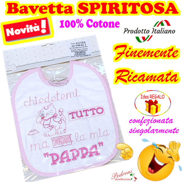 Bavetta in Cotone RICAMATA "SPIRITOSA " 0180 dis.5-Femmina