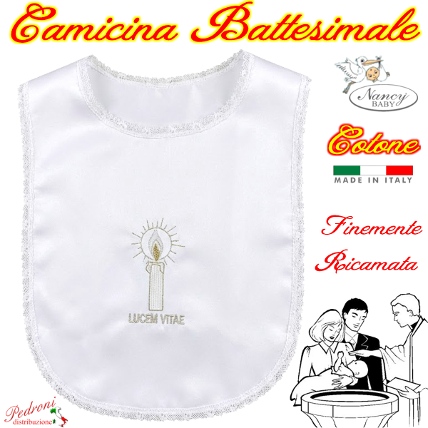 *CAMICINA BATTESIMALE* in COTONE RICAMATO art.102 Bianco