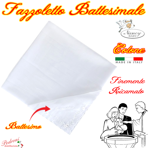 *FAZZOLETTO BATTESIMALE* in COTONE RICAMATO art.1823/1 Bianco