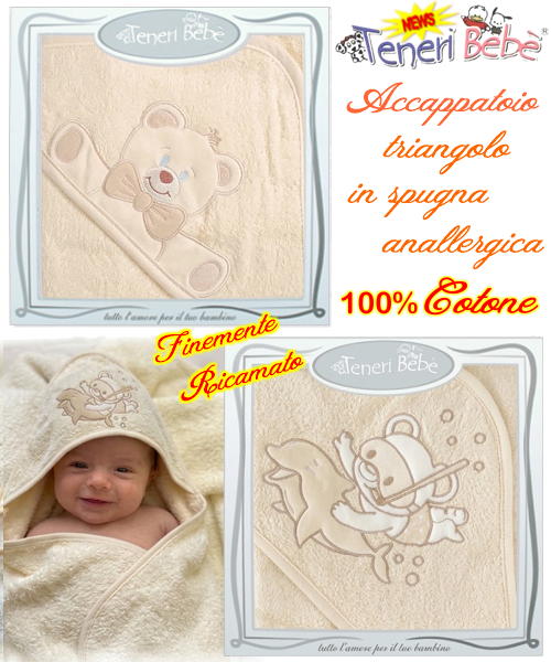 Baby accappatoio TRIANGOLO spugna RICAMATO 1910-1932 Fondo PANNA Baby accappatoio TRIANGOLO spugna RICAMATO 1910-1932 Fondo PANNA