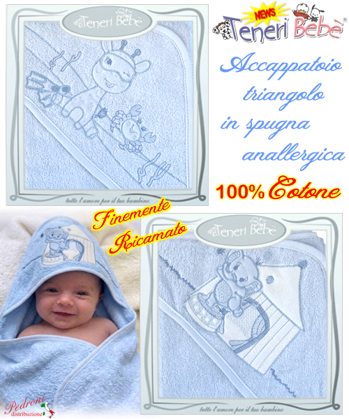 Baby accappatoio TRIANGOLO spugna RICAMATO 1911-1918 Fondo CIELO Baby accappatoio TRIANGOLO spugna RICAMATO 1911-1918 Fondo CIELO