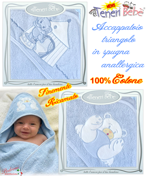 Baby accappatoio TRIANGOLO spugna RICAMATO 1911-1925 Fondo CIELO Baby accappatoio TRIANGOLO spugna RICAMATO 1911-1925 Fondo CIELO
