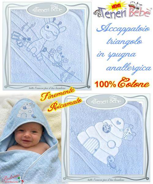 Baby accappatoio TRIANGOLO spugna RICAMATO 1916-1918 Fondo CIELO Baby accappatoio TRIANGOLO spugna RICAMATO 1916-1918 Fondo CIELO