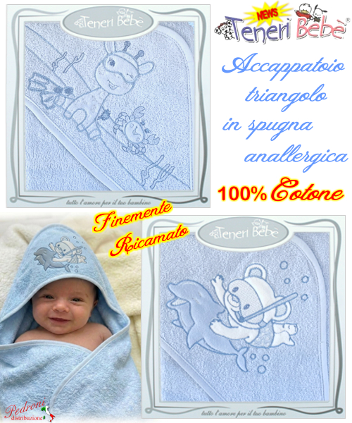 Baby accappatoio TRIANGOLO spugna RICAMATO 1918-1932 Fondo CIELO Baby accappatoio TRIANGOLO spugna RICAMATO 1918-1932 Fondo CIELO