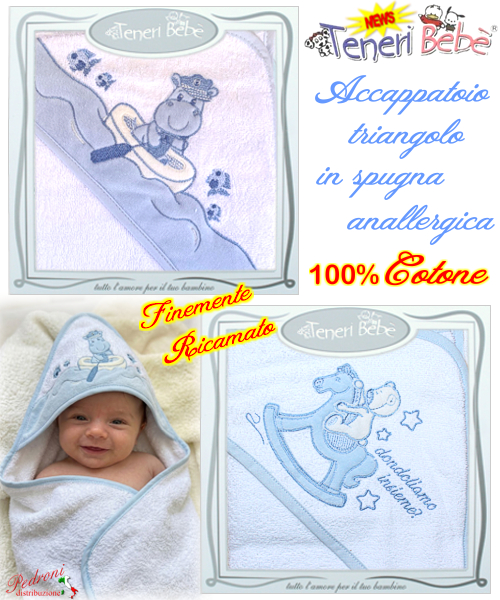 Baby accappatoio TRIANGOLO spugna RICAMATO 1914-1915 Bianco/Ciel Baby accappatoio TRIANGOLO spugna RICAMATO 1914-1915 Bianco/Ciel