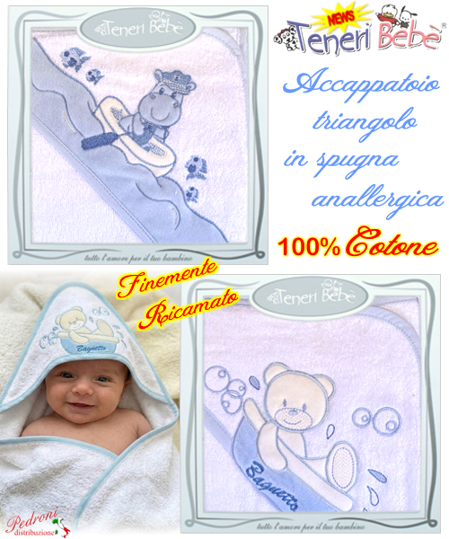 Baby accappatoio TRIANGOLO spugna RICAMATO 1914-1927 Bianco/Ciel Baby accappatoio TRIANGOLO spugna RICAMATO 1914-1927 Bianco/Ciel