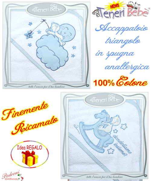 Baby accappatoio TRIANGOLO spugna RICAMATO 1915-1919 Bianco/Ciel