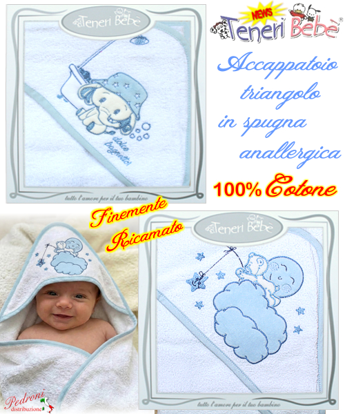 Baby accappatoio TRIANGOLO spugna RICAMATO 1919-1921 Bianco/Ciel Baby accappatoio TRIANGOLO spugna RICAMATO 1919-1921 Bianco/Ciel