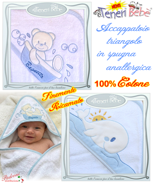 Baby accappatoio TRIANGOLO spugna RICAMATO 1927-1934 Bianco/Ciel Baby accappatoio TRIANGOLO spugna RICAMATO 1927-1934 Bianco/Ciel