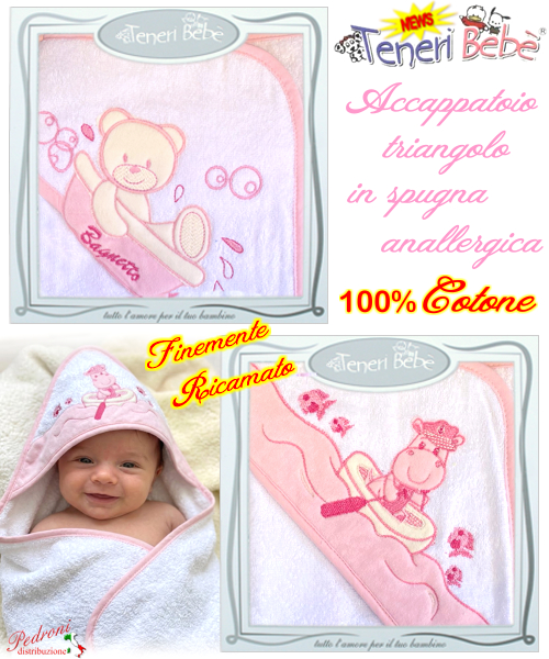 Baby accappatoio TRIANGOLO spugna RICAMATO 1914-1927 Bianco/Rosa Baby accappatoio TRIANGOLO spugna RICAMATO 1914-1927 Bianco/Rosa