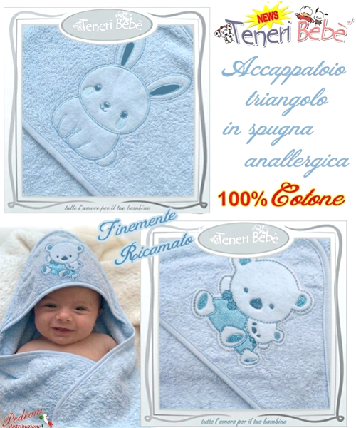 Baby accappatoio TRIANGOLO spugna RICAMATO 1928-1933 Fondo CIELO Baby accappatoio TRIANGOLO spugna RICAMATO 1928-1933 Fondo CIELO