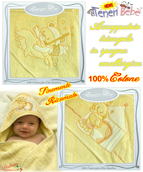 Baby accappatoio TRIANGOLO spugna RICAMATO 1911-1932 Fondo GIALL