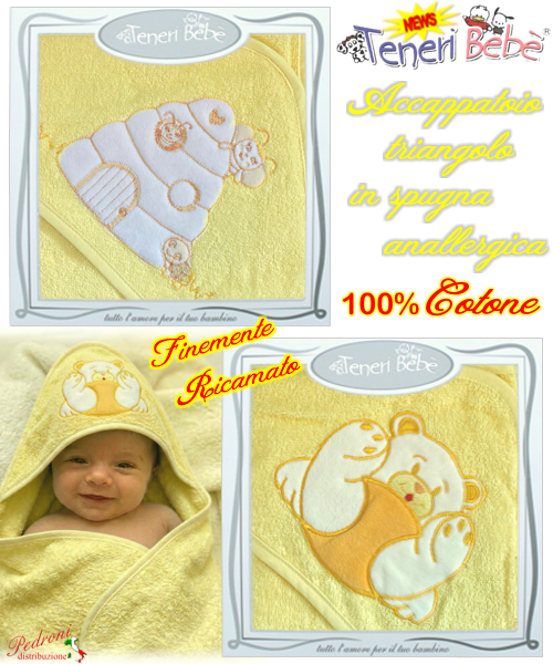 Baby accappatoio TRIANGOLO spugna RICAMATO 1916-1925 Fondo GIALL Baby accappatoio TRIANGOLO spugna RICAMATO 1916-1925 Fondo GIALL