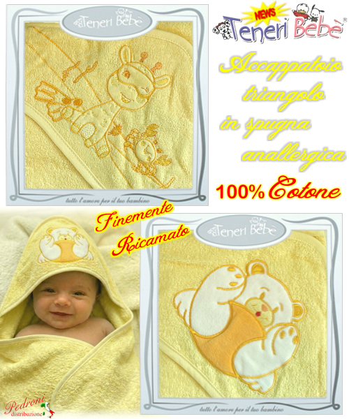 Baby accappatoio TRIANGOLO spugna RICAMATO 1918-1925 Fondo GIALL Baby accappatoio TRIANGOLO spugna RICAMATO 1918-1925 Fondo GIALL