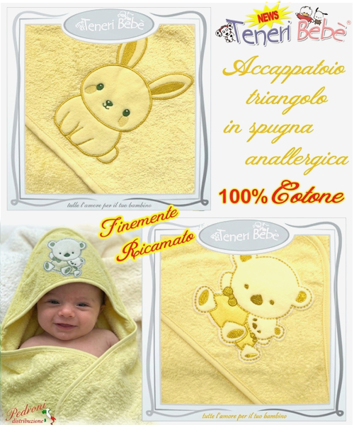 Baby accappatoio TRIANGOLO spugna RICAMATO 1928-1933 Fondo GIALL Baby accappatoio TRIANGOLO spugna RICAMATO 1928-1933 Fondo GIALL