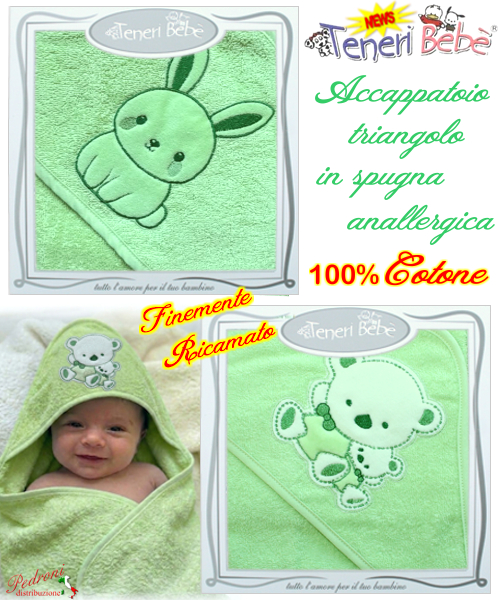 Baby accappatoio TRIANGOLO spugna RICAMATO 1928-1933 Fondo VERDE Baby accappatoio TRIANGOLO spugna RICAMATO 1928-1933 Fondo VERDE