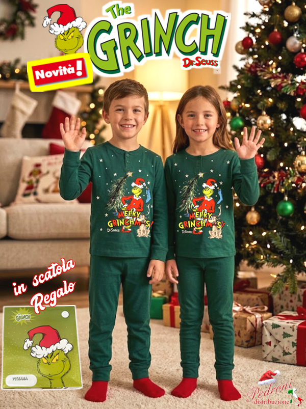 *PROMO NATALE* GRINCH Pigiama bambino/a CALDO COTONE 3/8 Anni