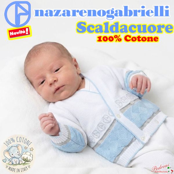 Primavera SCALDACUORE NEONATO Cotone NG751 Bianco/Cielo/Grigio