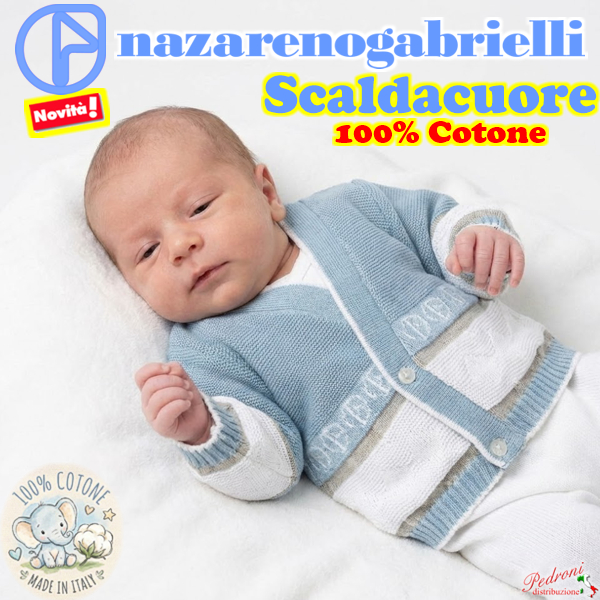 Primavera SCALDACUORE NEONATO Cotone NG751 Cielo S./Bianco/Grigi Primavera SCALDACUORE NEONATO Cotone NG751 Cielo S./Bianco/Grigi