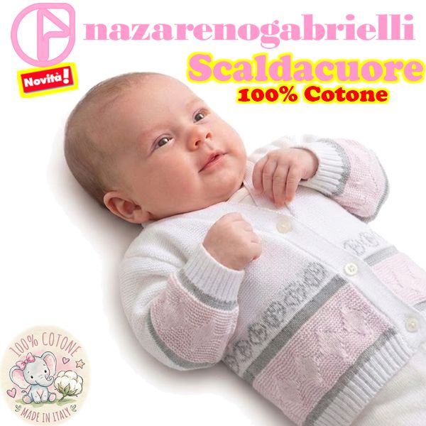 Primavera SCALDACUORE NEONATA Cotone NG751 Bianco/Rosa/Grigio Primavera SCALDACUORE NEONATA Cotone NG751 Bianco/Rosa/Grigio