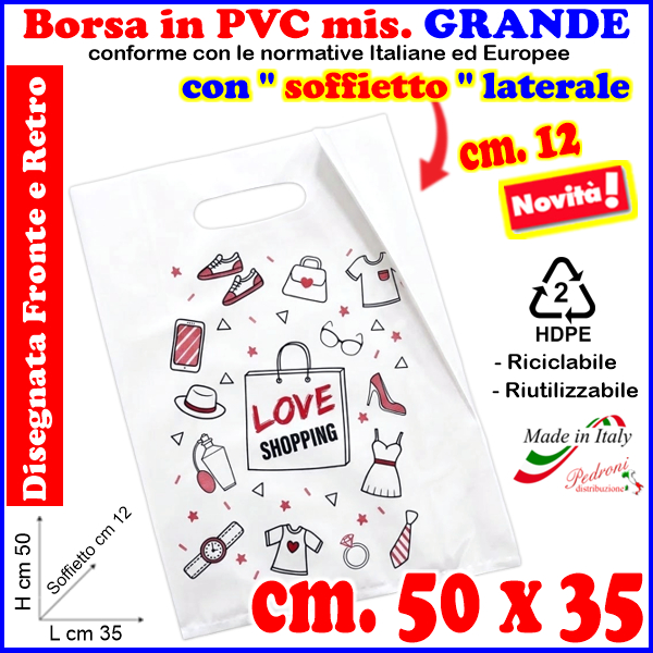 BORSINA in PVC con SOFFIETTO misura 35x50 DISEGNATA
