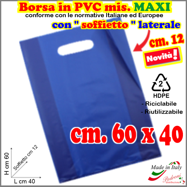 BORSINA in PVC con SOFFIETTO misura 40x60 BLU