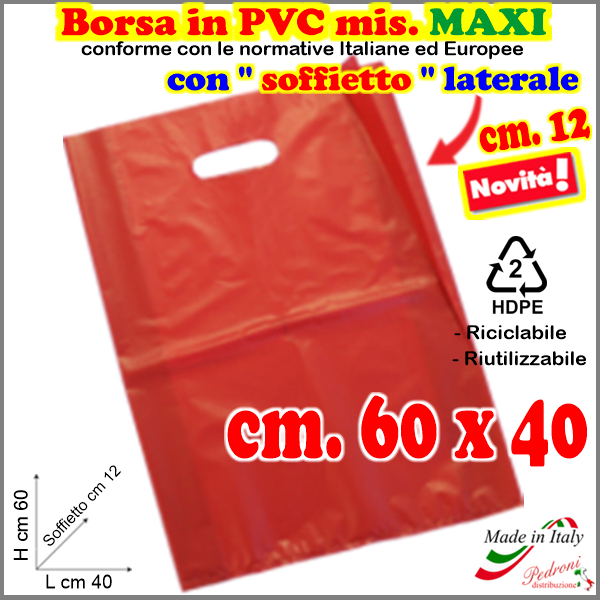 BORSINA in PVC con SOFFIETTO misura 40x60 ROSSO