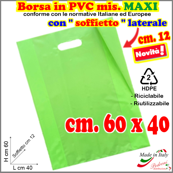 BORSINA in PVC con SOFFIETTO misura 40x60 VERDE ACIDO