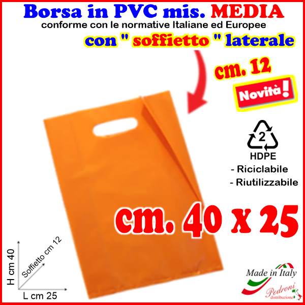 BORSINA in PVC con SOFFIETTO misura 25x40 ARANCIO
