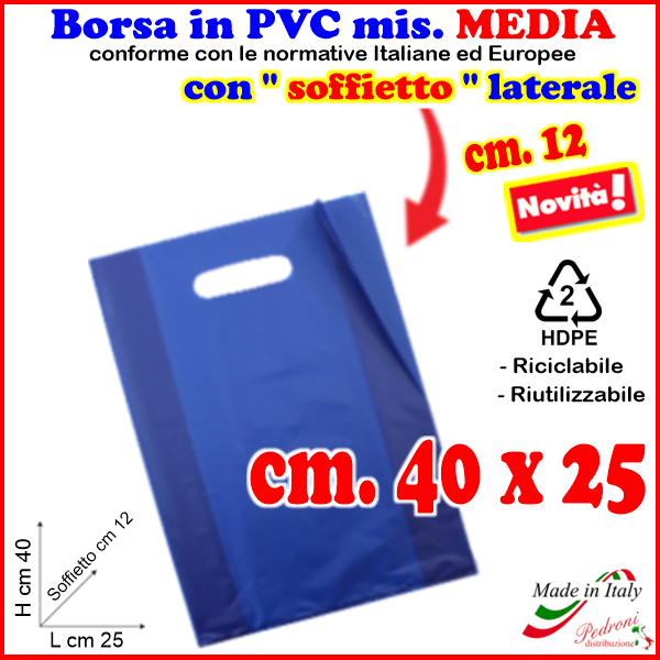 BORSINA in PVC con SOFFIETTO misura 25x40 BLU