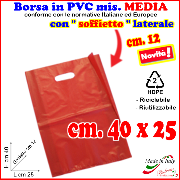 BORSINA in PVC con SOFFIETTO misura 25x40 ROSSO