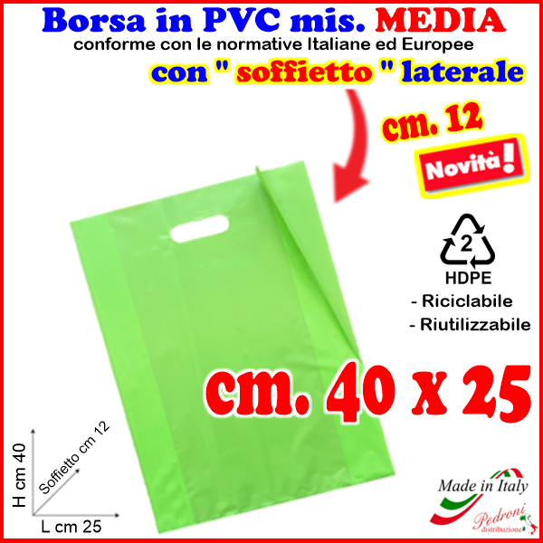 BORSINA in PVC con SOFFIETTO misura 25x40 VERDE ACIDO