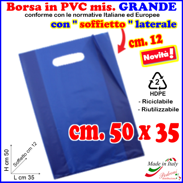 BORSINA in PVC con SOFFIETTO misura 35x50 BLU