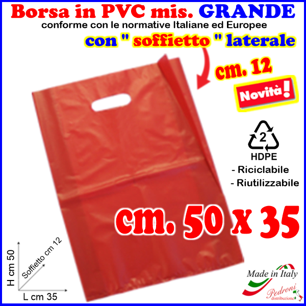 BORSINA in PVC con SOFFIETTO misura 35x50 ROSSO