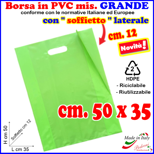 BORSINA in PVC con SOFFIETTO misura 35x50 VERDE ACIDO