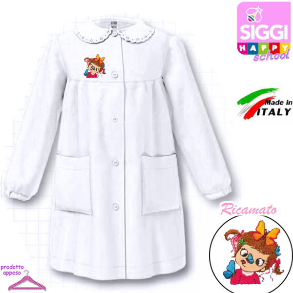 SIGGI Grembiule ASILO bambina 33GR4173 Bianco Tg.60 Cm.110